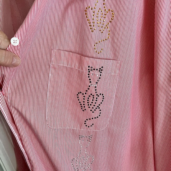 Women’s oversized 3X Collard Cotton, button up, long sleeve blouse. Red/White. - Picture 9 of 16